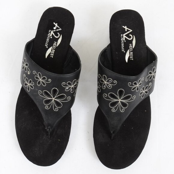 A2 By Aerosoles Air Flow Black Women's Size 9M Wedge Thong Sandals - Picture 3 of 7
